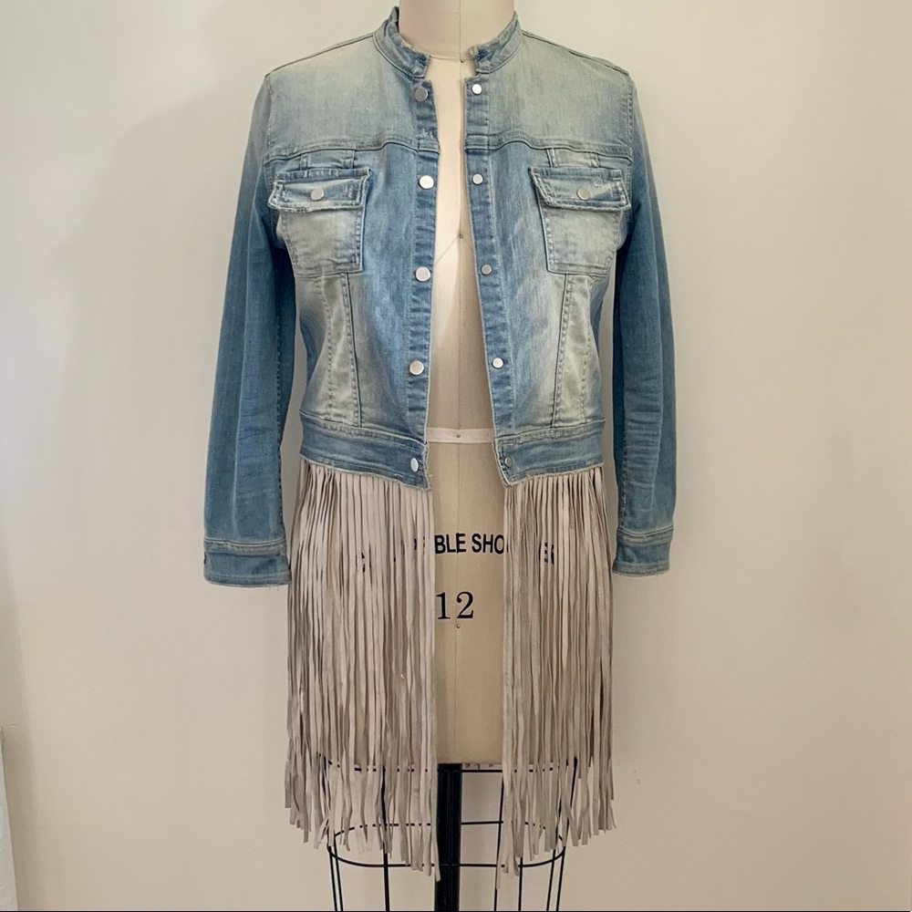 The Perfext Leather Fringe Trimmed Denim Jacket - image 1
